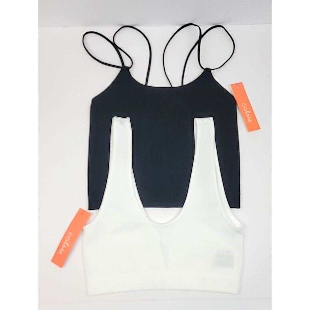 Colsie Size XS Black Stretch Ribbed Crop‎ Tank & White Reversible Neck Bralette